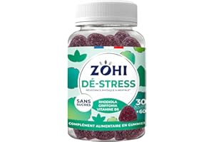 Complément Alimentaire Dé-Stress-Gummies Dé-Stress favorisant la résistance physique et mentale au stress -60 gommes de fruits goût Fruits des bois-Rodhiola- Vegan- ZOHI- Fabriqué en France
