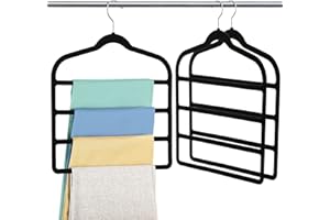 MAGEDON 3 Pack Velvet Trouser Hangers - Space Saving, Non Slip for Jeans, Trousers, Leggings, Tie, Scarf and Towel - Multi Layer Pants Hanger for Clothes
