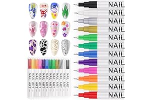 EBANKU 12PCS Penne Per Nail Art Punta, 3D Nail Art Pen, 0.5mm Smalto in Penna per Fai Da te Graffiti Pen Manicure Strumenti Bellezza Adorna Regalo Per Halloween Natale