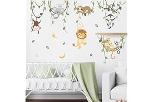 decalmile Pegatinas de Pared Animales de la Jungla Vid Vinilos Decorativos Safari León Mono Koala Adhesivos Pared Habitación Infantiles Niños Bebés Guardería
