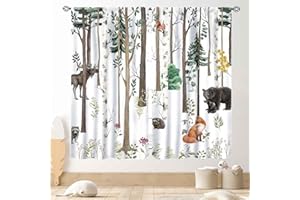 TKUYO Woodland Vorhänge für Kinderzimmer, rustikale Waldtiere, Aquarell, wilde Safari-Tiere, Bär, Fuchs, Hirsch, Hütte, Verdunkelungsvorhänge, für Kinderzimmer, Babyzimmer, Schlafzimmer, Wohnzimmer, 2