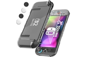 FANPL [Improved Easy Dockable Version Clear Case for Nintendo Switch 2, Protective Cover for Switch 2 and JoyCon Controller with Screen Protector 4 Thumb Grip Caps - Strong and Durable