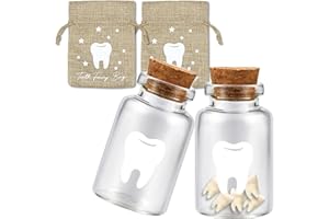 FREE-SPACE Bolsa de hada de los dientes con 2 botellas pequeñas de cristal de hada de los dientes, recuerdo de hada de los dientes, juego de bolsa de hada de los dientes para niños (tooth fairy bottle)