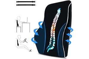 TheComfortZone Lumbar Support Pillow for Office & Gaming Chair Car Lumbar Pillow Ergonomic Back Support Memory Foam Cushion with Adjustable Straps Breathable Orthopedic Backrest Black color