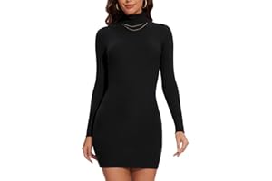Kiiwah Vestito Base in Maglia Donna Collo Alto Maniche Lunghe Tubino Mini Elegante Dress Autunno Invernale (Nero)(Rosso)