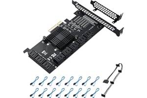 YBBOTT PCIE 4X SATA Card 16 Ports, 6 Gbit/s SATA 3.0 PCI Express Card, PCIe to SATA Controller Expansion Card, Suitable for PCIE 4X /8X /16X, for Windows 7/8/ 10/ Ubuntu (JMB575 + ASM1166)