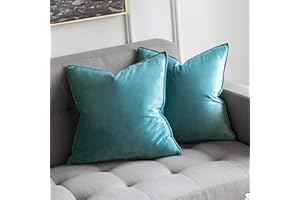 MIULEE 2er Set Samt Kissenbezug Flansch Kissenhülle Dekorative Sofakissen Dekokissen Umwickelte Kante Kissenbezüge Zierkissenbezug für Sofa Wohnzimmer Schlafzimmer 40x40 cm Blaugrün