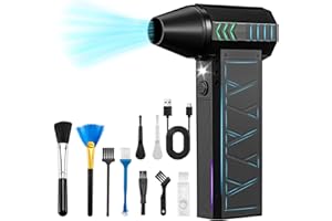 OFEACE Compressed Air Duster, 180000RPM Violent Turbo Fan Blower with LED Lighting, 4 Gear Speed Electric Violent Fan Rechargeable, Mini Compressor Air Blower for Computer Keyboard Cleaner, House, Car