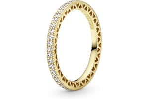 Pandora Signature Pozłacany 14-karatowym złotem pierścionek z przezroczystą cyrkonią, nachodząca na siebie obręcz, 50