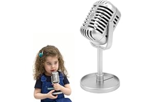 PUSOKEI Vintage Retro-Requisiten-Mikrofon, Simulierte Spielzeug-Mikrofon-Requisite mit Ständer, Klassische Mikrofon-Bühnen-Tischdekoration für Geschenke, Fotografie-Requisiten(Silber)