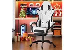 Soontrans Sedia da Gaming con Massaggio KJ433 Sedia Gaming con Poggiapiedi e Cuscino (Bianca)