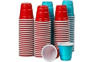 ORIGINAL CUP Pack de 100 Original Shots Mix Rouges & Bleus Réutilisables | Shots Américains 4cl Beer Pong | Shooters Qualité Premium | Gobelets en Plastique Réutilisables | Lavables Lave-Vaisselle | OriginalCup®