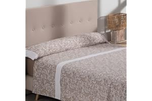 ZZ DON DESCANSO Don Descanso-Juego de Sábanas 3 pzs Mod. Nalui Beig para Cama 135cm. Set de sábanas (1xBajera, 1xEncimera y 1xFunda de Almohada) Tejido Polycotton Suave y Transpirable. Lavable 30º y Fácil Planchado