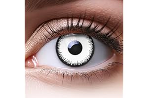 MERALENS Funnylens Lenti a contatto colorate con porta lenti a contatto Lunatic Bianche Zombie Vampiro morbide comode da indossare e ideali per Halloween o Carnevale senza correzione 1 coppia