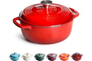 KARADROVA Cocotte en fonte ronde et robuste avec couvercle, anti-adhésif, émaillée pour toutes les tables de cuisson, 22 cm, 3 l, 4,3 kg (rouge)