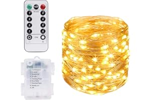 ‎VICLOON Vicloon LED Lichterkette, 10M 100 LED Kupferdraht Lichterkette 8 Modi Außenbeleuchtung Wasserdichte IP68 mit Fernbedienung, Lichterkette Batterie für Innen/Außen Garten Party Weihnachten Hochzeit Deko