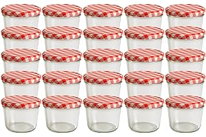 hocz 25x Marmeladengläser 230 ml Set | Deckel Rot Kariert TO 82 | mit Etiketten NZ | Einmachgläser mit Schraubdeckel zum befüllen | Sturzgläser für Marmelade Schraubgläser | leere Gläser | 25 Stück