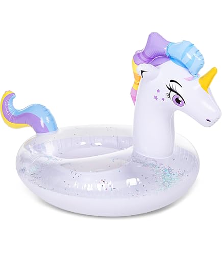 WenYa Aufblasbarer Einhorn-Schwimmring Für Kinder – 55,9 Cm, Mit Glitzer, Aus PVC