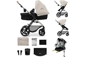 KK KINDERKRAFT Kinderkraft MOOV 2, passeggino multifunzionale 4 in 1 trio neonato, navicella e passeggino 2 in 1, seggiolino auto MINK PRO i-Size, ruote antiforatura, Grigio