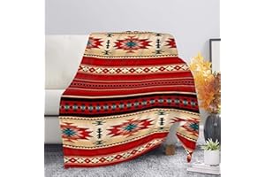 HUGS IDEA Couverture tribale Navajo à rayures aztèques pour canapé, motif ethnique du sud-ouest, couverture de camping en plein air, tapis de pique-nique, rouge, taille XXL