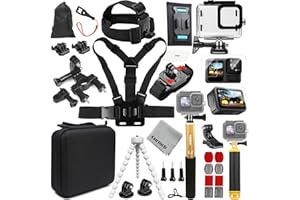 Gurmoir Kit d'accessoires pour Gopro Hero 13 12 11 10 9 Caméra, Kit d'accessoires avec Boîtier étanche Ceinture de Sac à Dos Montage de Guidon de vélo Paquet pour Gopro 13 12 11 10 9 Caméra(DT16)