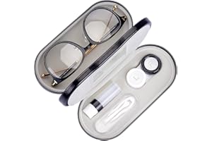 Muf 2 en 1 étui lentilles de Contact Portable Double Face, Design à Double Usage pour Lunettes, avec Pince à épiler et Bouteille de Solution pour lentilles de Contact pour kit de Voyage(Noir)