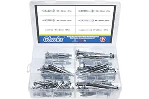 Glarks Lot de 42 boulons Molly à entraînement creux en acier plaqué zinc 6 tailles pour cloison sèche, plâtre et carrelage