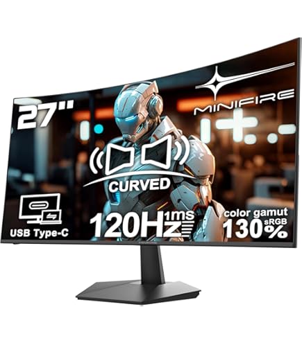 Monitor de gaming MiniFire 27 inch, curbata, 180Hz, FHD 1080P, 1500R