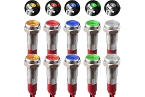 AIVANE 6mm Indicatore LED 10Pcs AC/DC 12-24 V LED Spia in Metallo Lampada di Segnalazione Impermeabile 2 di Ogni Colore Rosso/Verde/Giallo/Bianco/Blu Indicatore Luminoso per Moto, furgoni, Automobili