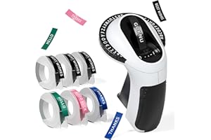 Goknu Impresora en Relieve, 3D Etiquetadora Adhesivas, E975 Impresora Etiquetas Autoadhesivas con 6 Cintas de Etiquetas, Impresora Portátil sin Tinta Diseño ergonómico y con Sistema de Giro y Clic