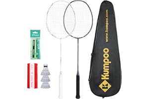 KUMPOO Badminton Rackets Set of 2 Carbon Fiber Shaft Badminton Racket, Badminton Racket Set with Grip & Bag, Pro Badminton Racquet Durable for Beginners Adults Outdoor Sports Games Gyms
