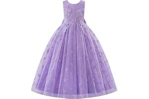 IWEMEK Robe De Mariee Enfant Fille sans Manches Robe Tulle Fille Bapteme de Communion d'anniversaire du Soir Anniversaire Fête de Mariée avec Broderie Papillon