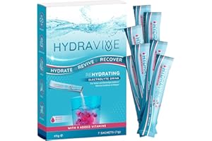 NUTRAVITA Hydravive® Rehydration Electrolytes Powder - High Strength Vitamin C and All 8 B Vitamins: B1, B3, B5, B12 Supplement Sachet Drink - Effervescent Electrolyte Hydration Tablets - 7 Pack Berry Blast