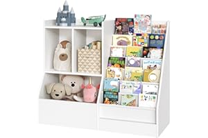 MAHANCRIS 100 cm Kids Bookshelf and Toy Storage, 7 Layer Kids Book Sling Shelf, Toddler Bookshelf, Kids Bookcase, Toy Organizer Cabinet, Large, for Playroom, Bedroom, Nursery, White ABKWT7301
