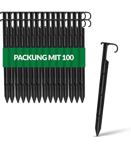 25x Gartenschlauch-Erdspieß 18cm - Für Tropfschlauch 16mm, Schwarz, Haken