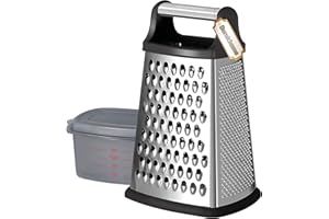 Ourokhome Large Box Grater-4 Sided Large Cheese Grater with a Container Box (Black)