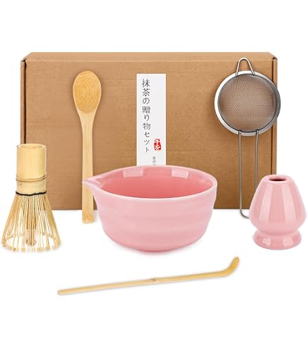 Set Matcha Completo 4 Pezzi In Bambù - Frusta, Ciotola 450ml, Portafrusta E Misurino - Kit Cerimonia Del Tè Con Scopa E Ciotola, Verde Matcha