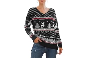 Yommay Women's Jumpers Ladies Casual Lightweight V-Neck Jumper Knitted Elegant Long Sleeve Top Loose Sweatshirt for Women Solid Pullover for Winter