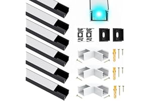‎CHESBUNG LED Kanal Aluminum Profil Schwarze für Bis zu 16mm Streifen, U Form Leiste Aluprofil Diffusor mit Milchiger Weißer Abdeckung, Stripe Schiene Geeignet für Philips Hue LED Streifen/Strip/Band Plus