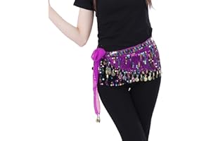 Bailinks Sciarpa per Danza del Ventre con Paillettes,Gonna Avvolgente in Chiffon con Monete per Danza del Ventre,Lezioni di Yoga e Spettacoli - Cintura Sciarpa da Danza del Ventre per Donne