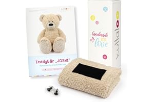 kullaloo Ensemble de tissus/coffret cadeau à coudre pour ours en peluche – Avec instructions de couture (français non garanti) imprimées et yeux de sécurité, emballé dans une charmante boîte cadeau