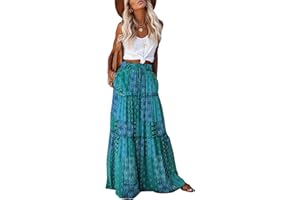 BLENCOT Womens Vintage Maxi Skirt with Pockets Floral Print Maxi Skirt Bohemia High Waist Summer Long Dresses