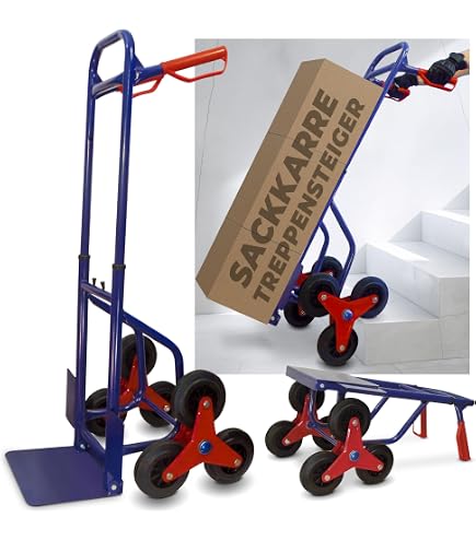 KOVA Klappbare Sackkarre – Bis 200 Kg, Luftbereifung, Höhenverstellbar (114 Cm), Faltbar, Mit Treppenfunktion