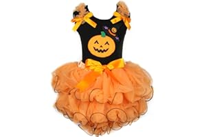 Petitebelle Halloween Vestito Strega Zucca Nero Camicia di Cotone Arancione Petalo Gonna Set nb-8y