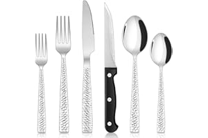 Terlulu Set di posate in acciaio inox, 72 pezzi, con coltello da bistecca, set di posate per 12 persone, elegante set di posate con coltello, forchetta, cucchiaio, posate da tavola per casa, feste,
