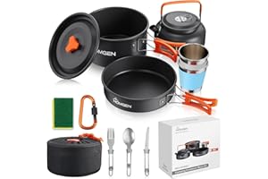 HOMGEN Camping Cooking Set Camping Pots and Pans Set Aluminium Camping Cookware Kit Protable Cooking Mess Kit Lightweight Camping Cooking Equipment for 2-3 People