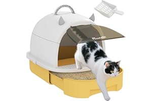 PawHut Arenero para Gatos Cubierto Caja de Arena para Gatos Arenero Cerrado con Tapa Removible Bandeja Extraíble Filtro de Carbono Pala y Asa Superior 40,5x52x39 cm Amarillo y Blanco
