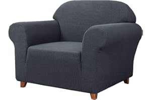SAMSTEX Stylish 1 Seater Sofa Cover Stretch 1-Piece High Stretch Armchair Cover Machine Washable Non Slip Sofa Slipcovers Thick Soft Armchair Sofa Protector (1 Seater, Grey)
