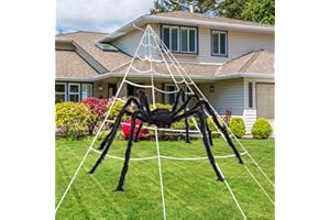 ZACENYU 200" Halloween Spider Web,59" Giant Spider Decorations Fake Spider with Triangular Huge Spider Web for Indoor Outdoor Halloween Decorations Yard Home Costumes Parties Haunted House Décor