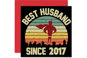 STUFF4 Copper Anniversary Card for Husband from Wife - Best Husband Since 2017 - I Love You Gifts, Happy 7th Wedding Anniversary Cards for Partner, 145mm x 145mm Greeting Cards for Seventh Anniversaries